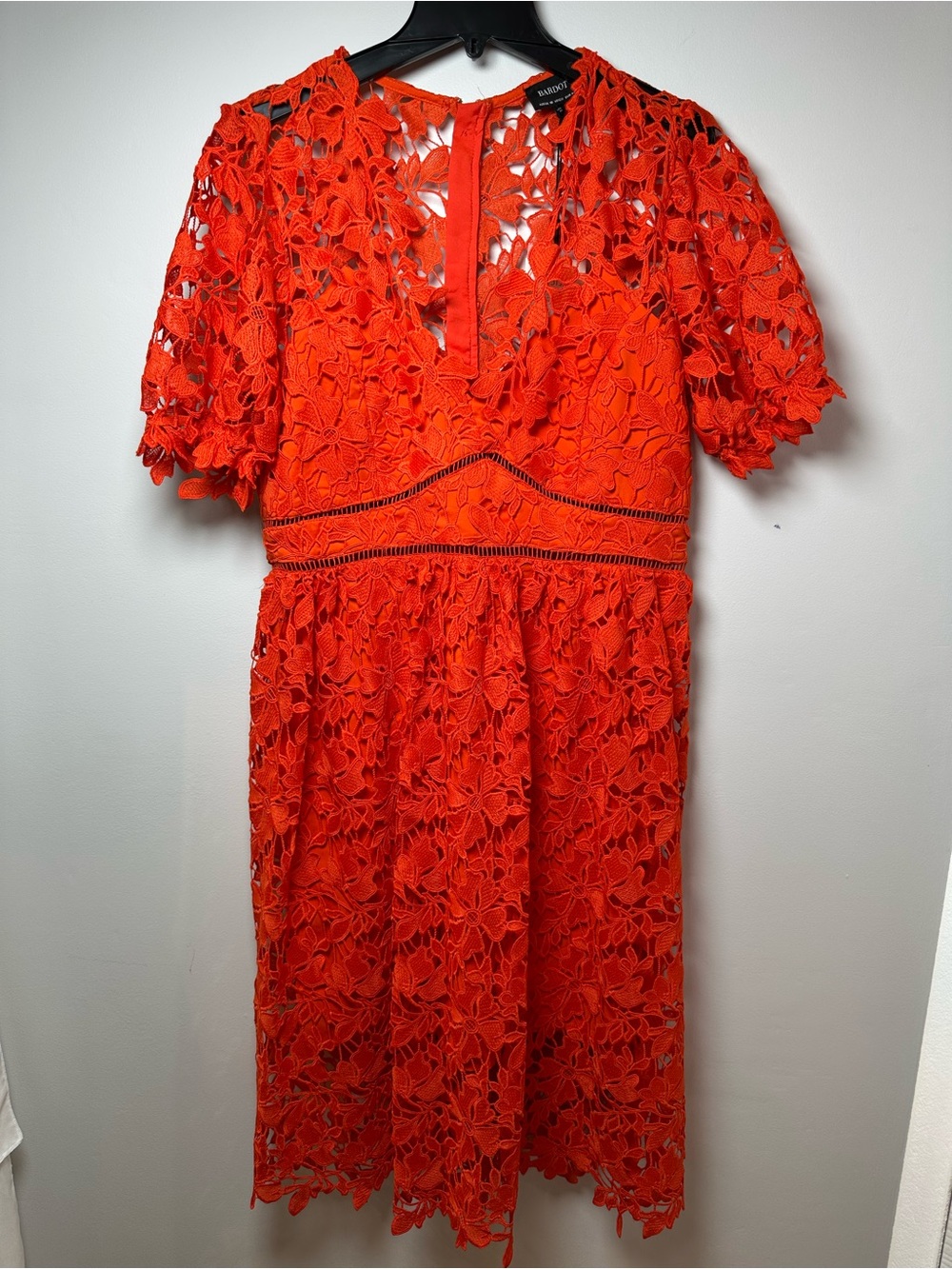 NWT Bardot Grenadine Orange Floral Lace Midi Dress Size 16 - Picture 2 of 9